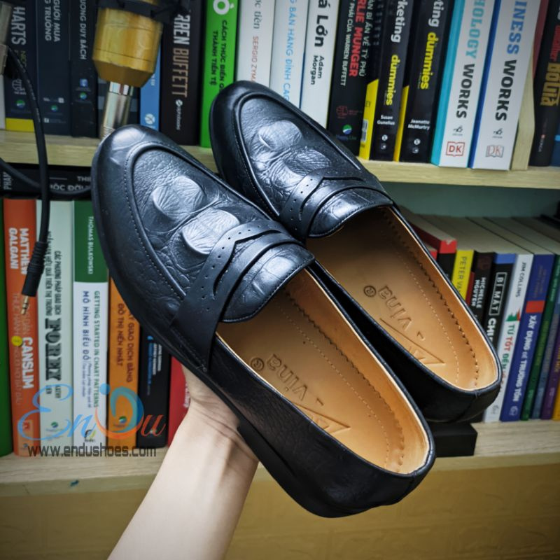 Giày Lười Nam Loafer Màu Đen Dập Vân Cá Sấu - ENDU SHOES