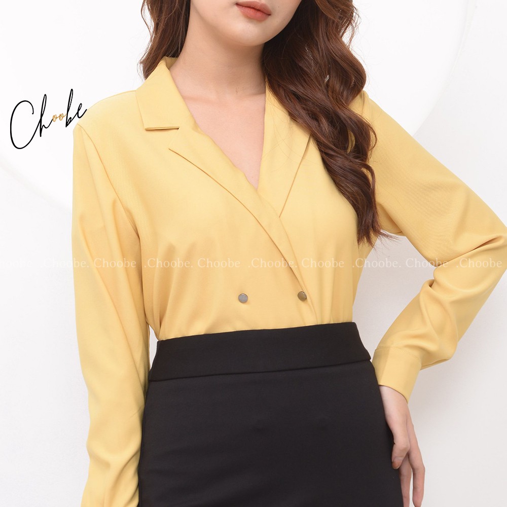 [Mã WABRM4  giảm 15% tối đa 50k đơn 150k] Áo sơ mi nữ Choobe thiết kế form suông sơ mi dài tay cổ vest cao cấp - A25 | BigBuy360 - bigbuy360.vn