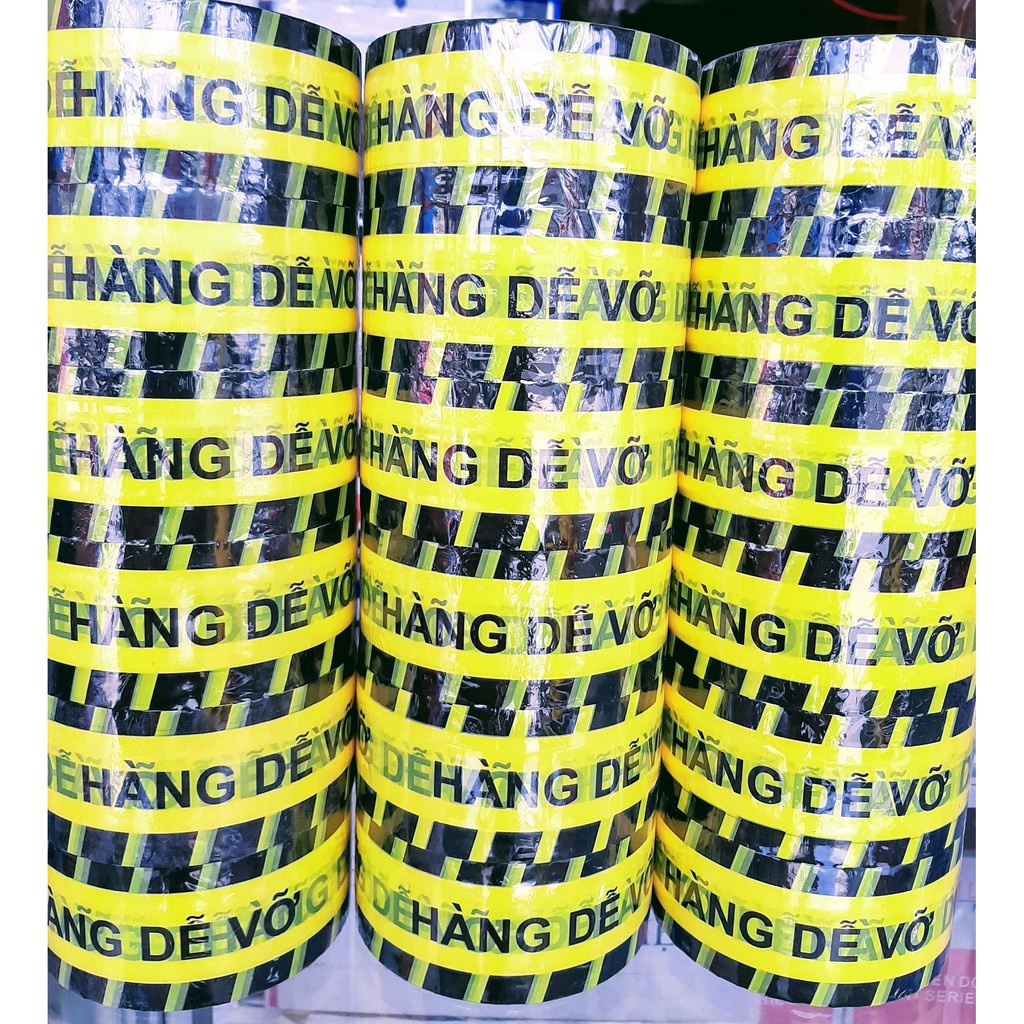 Băng keo in chữ Hàng Dễ Vỡ - cuộn băng dính màu trong 100 yard 200g