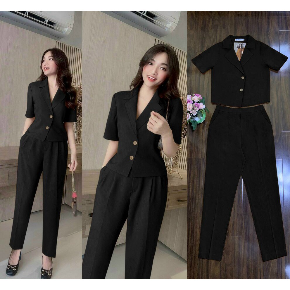 Set nguyên bộ áo vest cài nút phối quần dài sang chảnh - SET1184