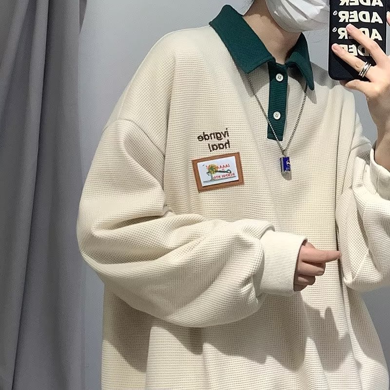 Áo Sweater POLO Dáng Rộng Dài Tay Phong Cách Nhật Bản Thời Trang Mùa Thu Dành Cho Nam