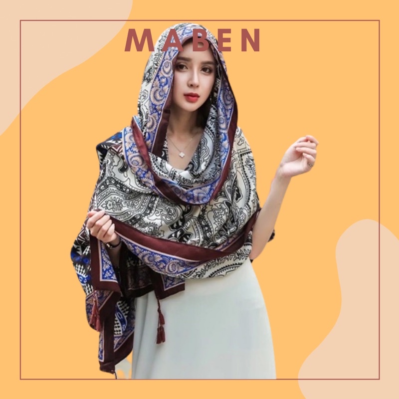 Khăn choàng in hoa văn Khăn choang du lịch che nắng - Maben