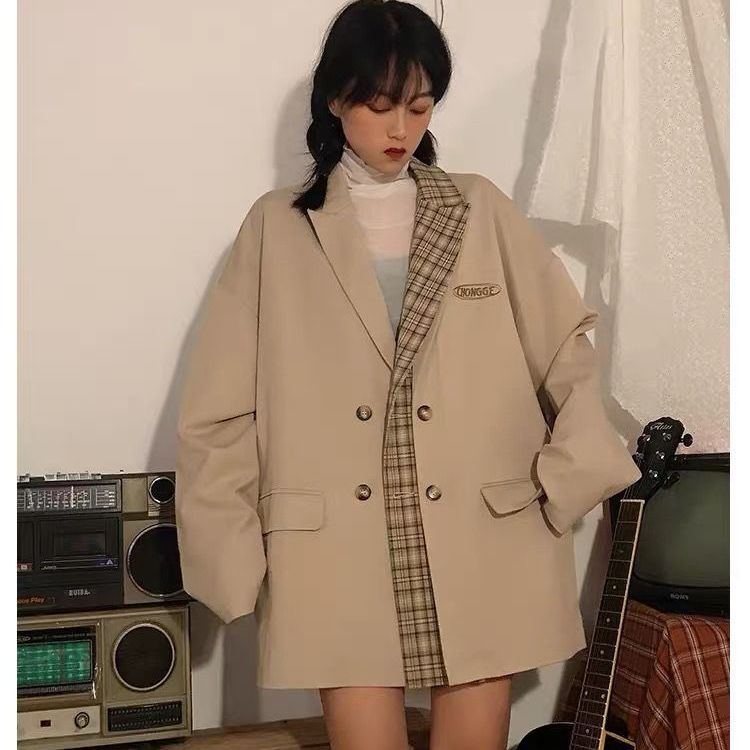 Áo blazer dáng rộng tay dài thiết kế 2 lớp phong cách Hàn Quốc cho nữ