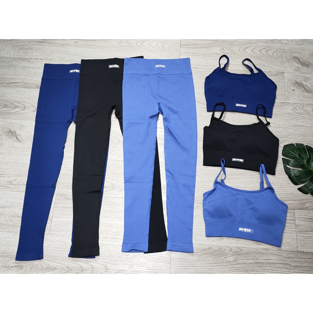 Bộ đồ tập gym yoga thể thao nữ, set quần dài áo bra 2 dây dệt kim quảng châu cao cấp Bin Sports BD167