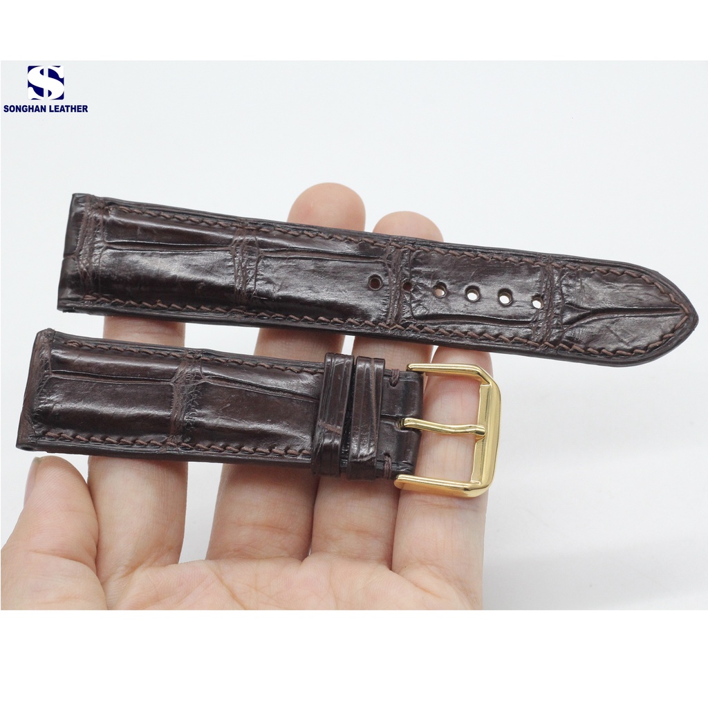 [MAY TAY]Dây da đồng hồ da cá sấu Handmade, dây da cá sấu cao cấp may tay tỉ mỉ