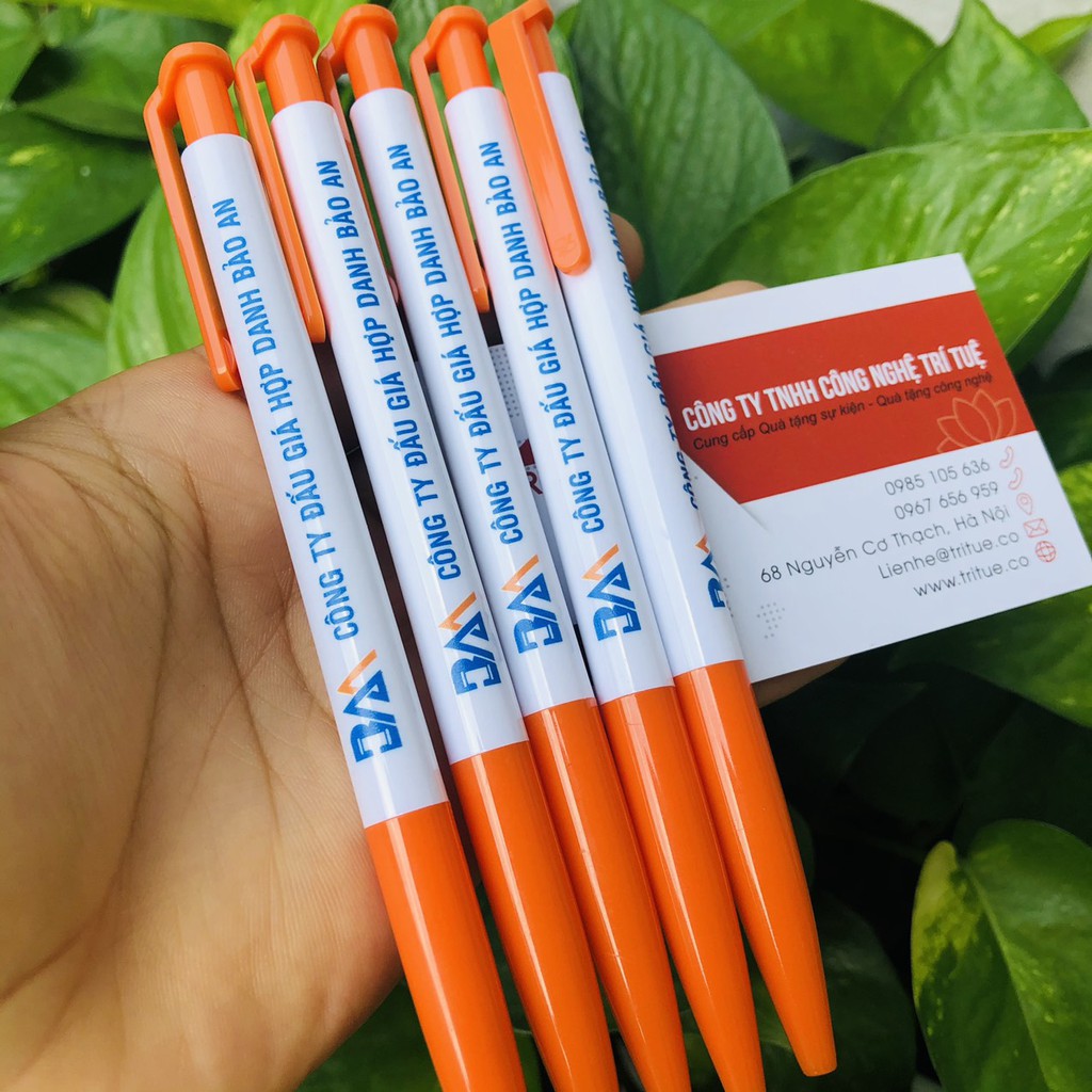 Bút bi nhận in logo công ty theo yêu cầu, xưởng in bút bi giá rẻ nhất Hà Nội, bút bi Thiên Long in logo công ty BẢo An
