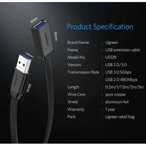 Cáp Nối Dài Ugreen USB 3.0 30126 (1.5m) - Hàng Chính Hãng