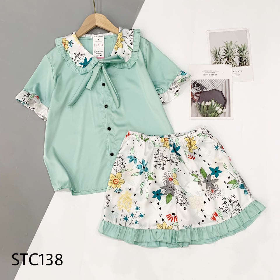 Đồ bộ Pizama đùi lụa satin cao cấp nữ có size | BigBuy360 - bigbuy360.vn