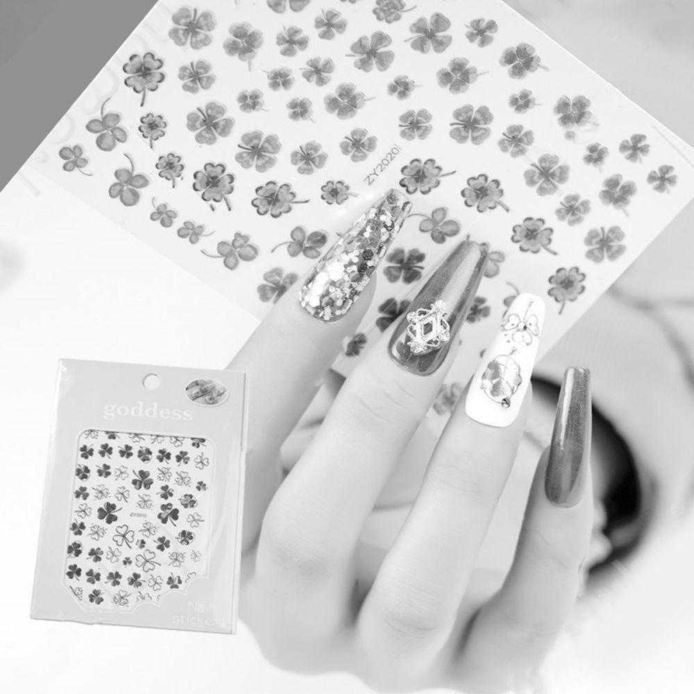 OCEANMAP Sticker Dán Móng Nghệ Thuật Hình Cỏ Bốn Lá Màu Xanh Lá Holographic Laser Ginkgo