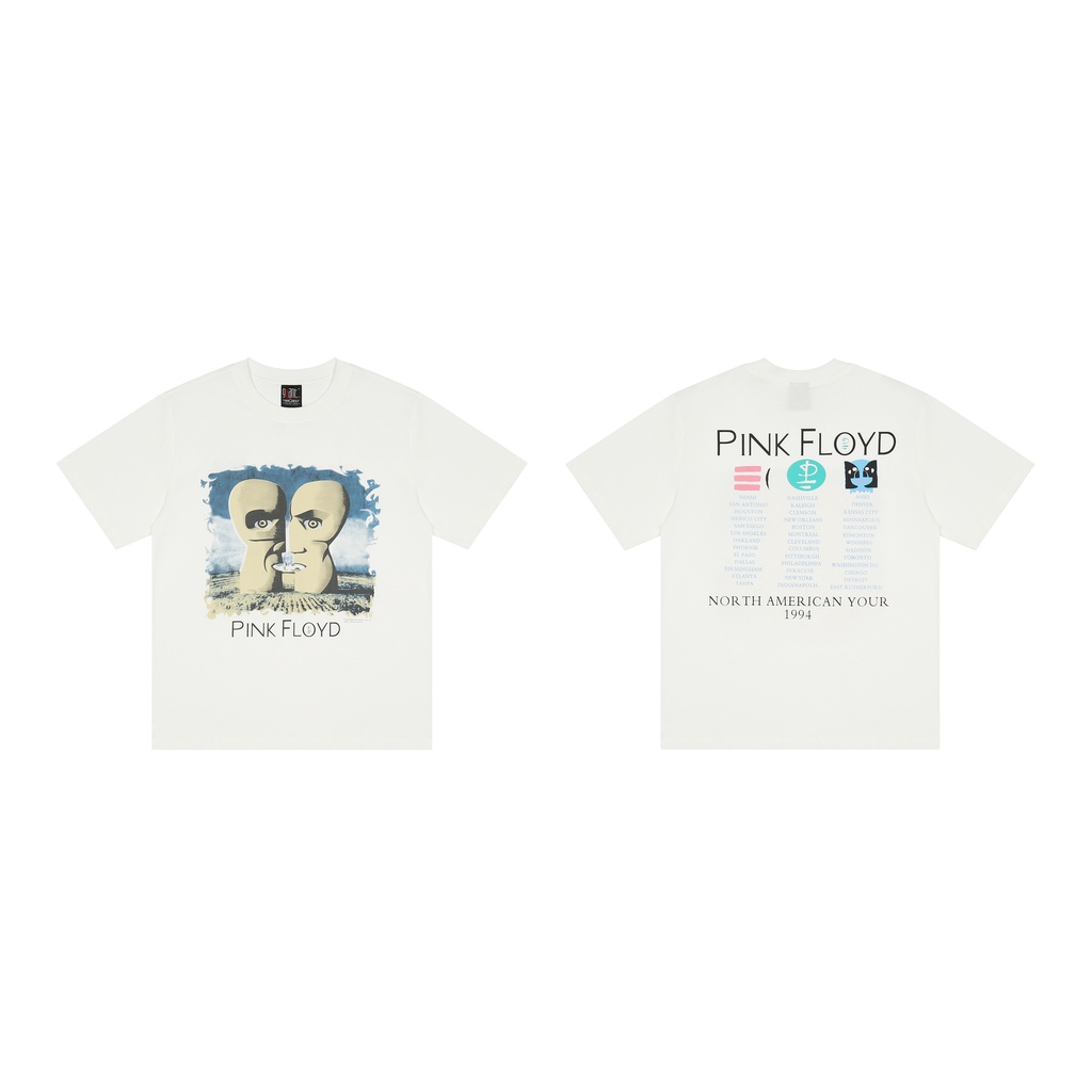 PINK FLOYD rock white ghost vintage washed old retro short-sleeved high street loose T-shirt Kanye with the same style