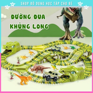 Bộ lắp ráp đường đua ô tô khủng long, đồ chơi lắp ghép đường ray khủng long cỡ lớn cho bé thoả sức sáng tạo