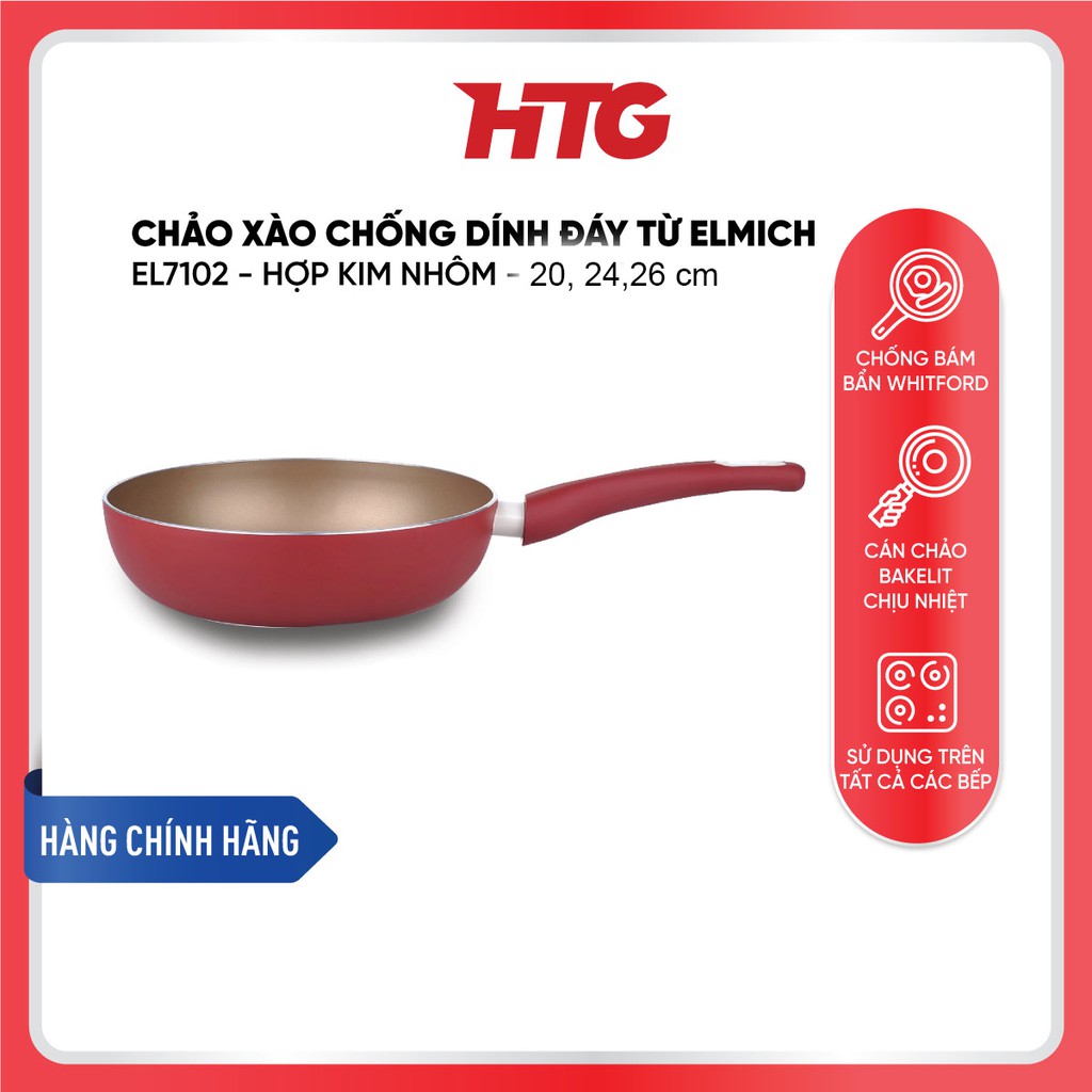 Chảo Xào Chống Dính Đáy Từ ELMICH EL7102/7103/7104 - 2 lớp chống dính cao cấp - Hợp Kim Nhôm - 20, 24, 26 cm