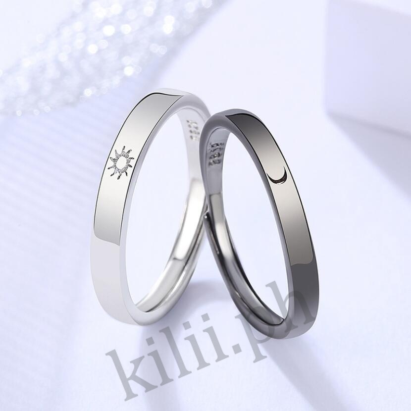 Nhẫn Cặp Màu Trắng Đen Hình Mặt Trời Và Ngôi Sao
