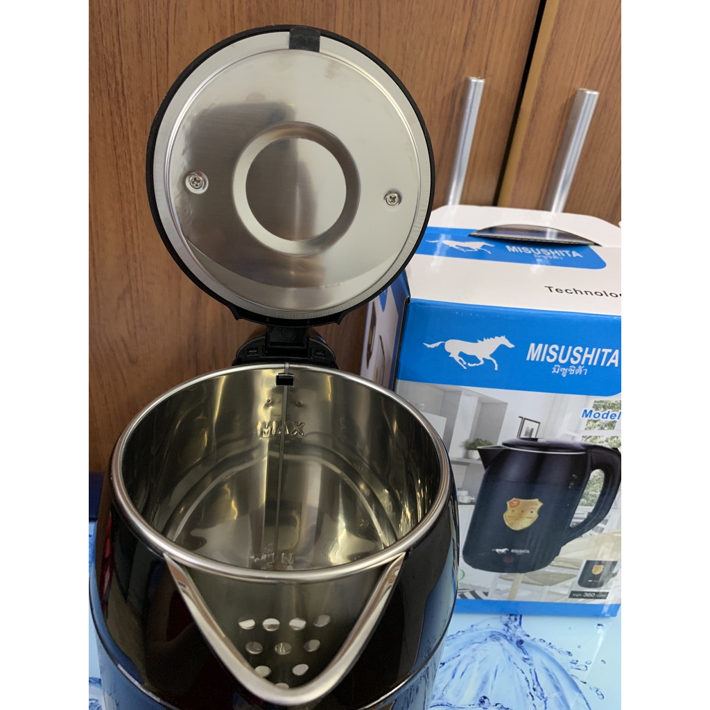 Ấm Siêu Tốc Thái Lan Misushita MS 21831-2.5 Lít,1.500W đun sôi nhanh, 2 lớp cách nhiệt, Ruột Inox 304