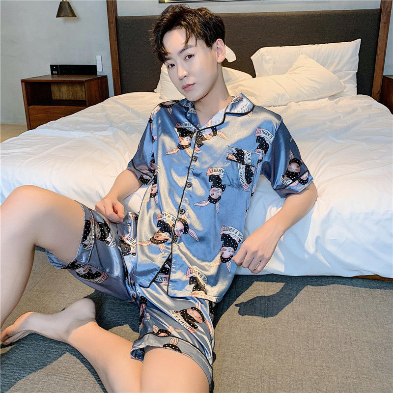 Bộ đồ ngủ Pajamas tay ngắn vải lụa lạnh size lớn thời trang cho nam