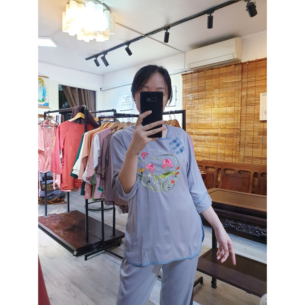 XẢ LỖ Bộ pháp phục nữ - quần áo phật tử vải cotton thun siêu mềm thoáng mát co giãn tốt - bộ đi lễ thiết kế An Viên