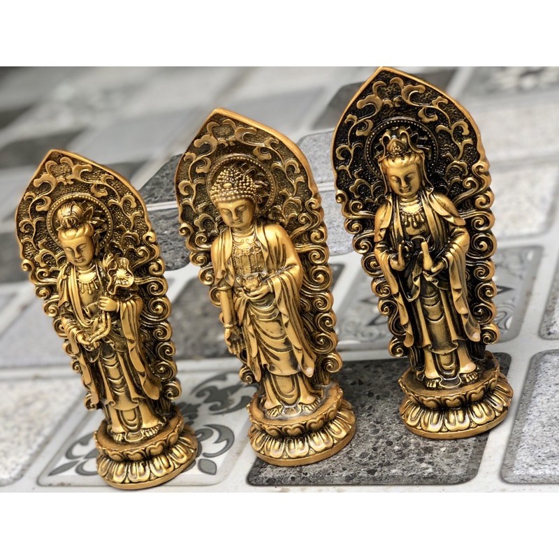 bộ tam thế phật cao 20 cm màu nhũ vàng