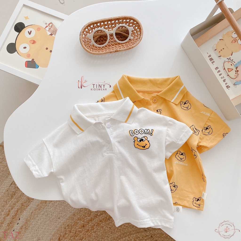 Áo phông polo ngắn tay chất cotton hình Gấu Boom cho bé trai từ 11-17kg [TA2]