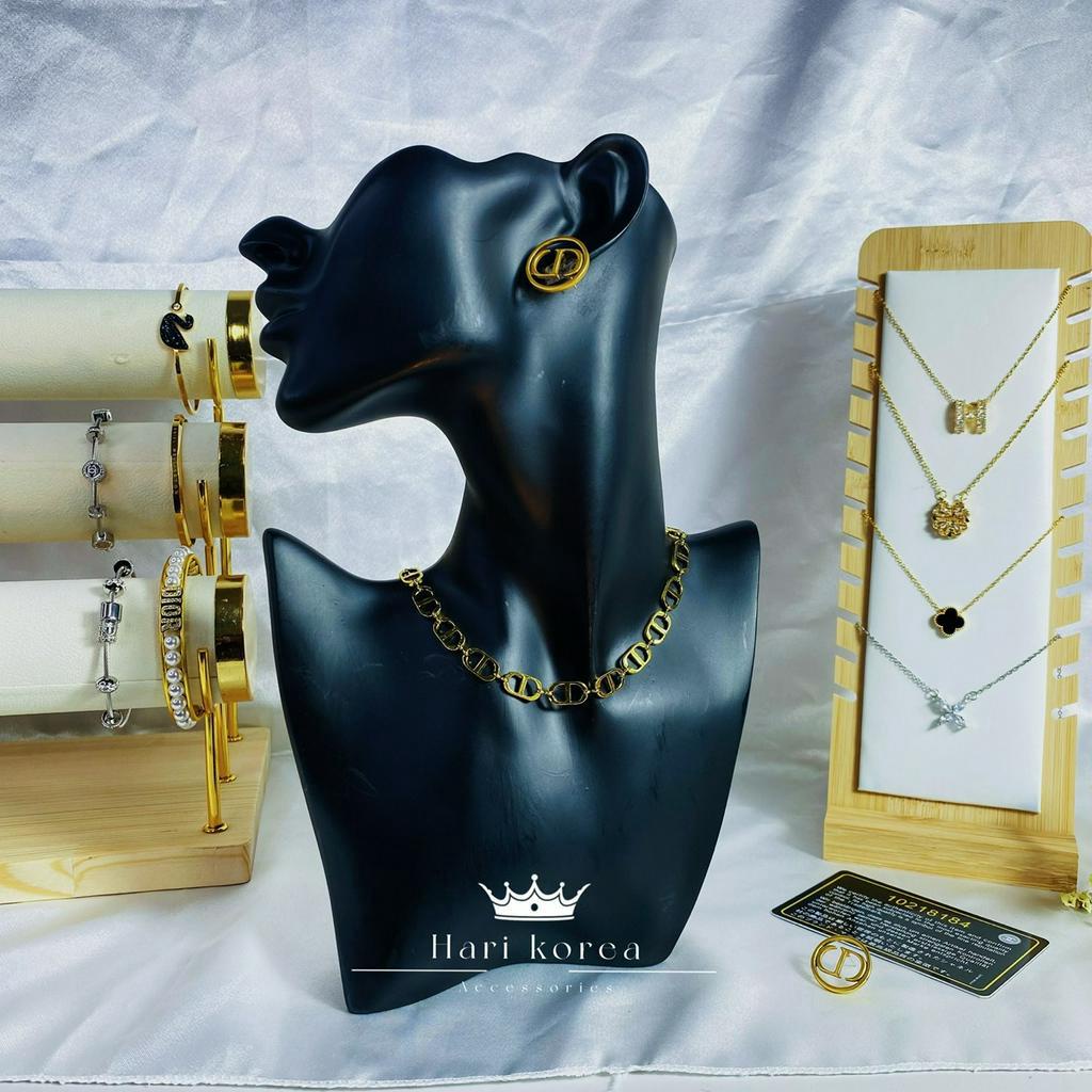 Sét vòng cổ &amp; bông tai hãng CD, dây chuyền cd thời trang cao cấp, phụ kiện trang sức Hari korea accessories