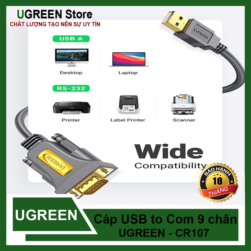 Cáp USB 2.0 to Com 9 Chân  Chính Hãng Ugreen CR107