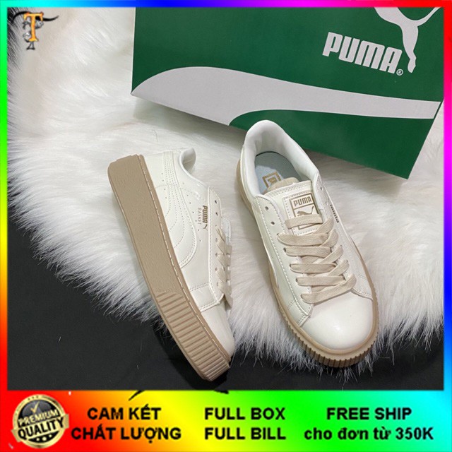 [Hot Trend - Bản trung ] Giày thể thao fuma da bóng trắng đế nâu bản dây trắng | BigBuy360 - bigbuy360.vn