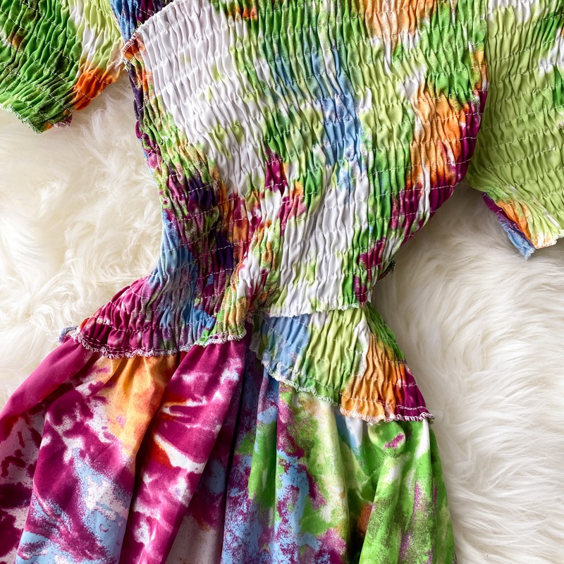 Đầm Maxi Đi Biển Váy Họa Tiết Loang Trễ Vai Độc Đáo Cho Mùa Du Lịch