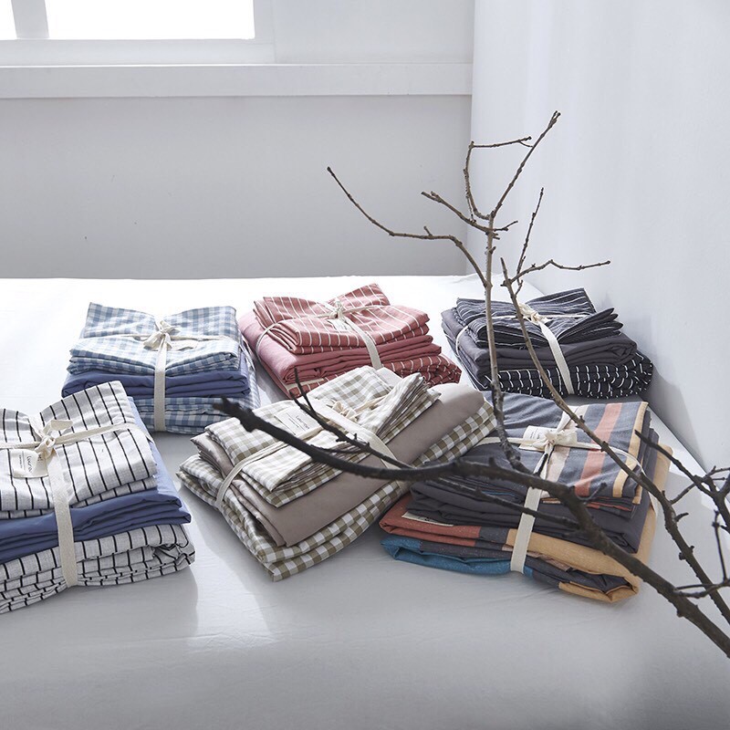 Bộ Chăn Ga Gối Cotton Tici Kẻ Hàn Quốc Vintage Chăn Chần Bông Cao Cấp Các Mẫu Mới 2022 | BigBuy360 - bigbuy360.vn