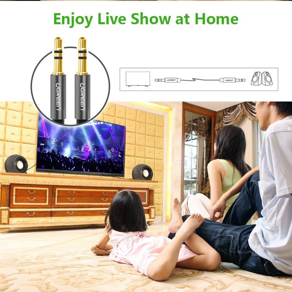 Dây Audio 3.5mm tròn mạ vàng 24K, TPE cao cấp UGREEN, dây Loa 1 ra 1, Cáp AV, Audio chính hãng, bảo hành 12 tháng
