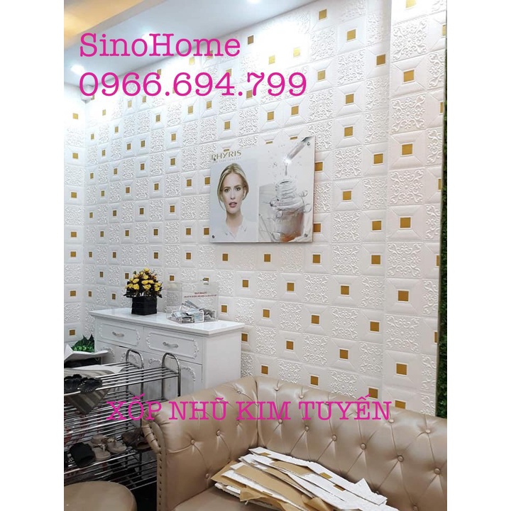 Miếng Xốp Dán Tường 3D nhũ kim tuyến 70 X 70cm - dày 6mm - Hàng Nhập Khẩu Cao Cấp