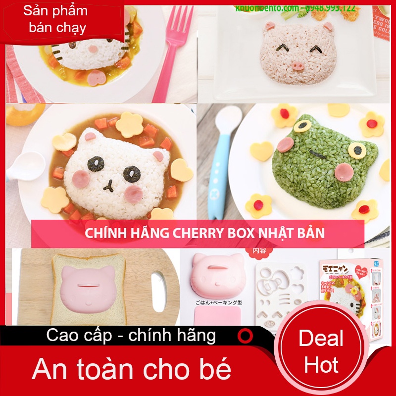Bộ khuôn ép cơm kitty đa năng Nhật bản tạo hình kitty, gấu, heo, ếch Cherry box