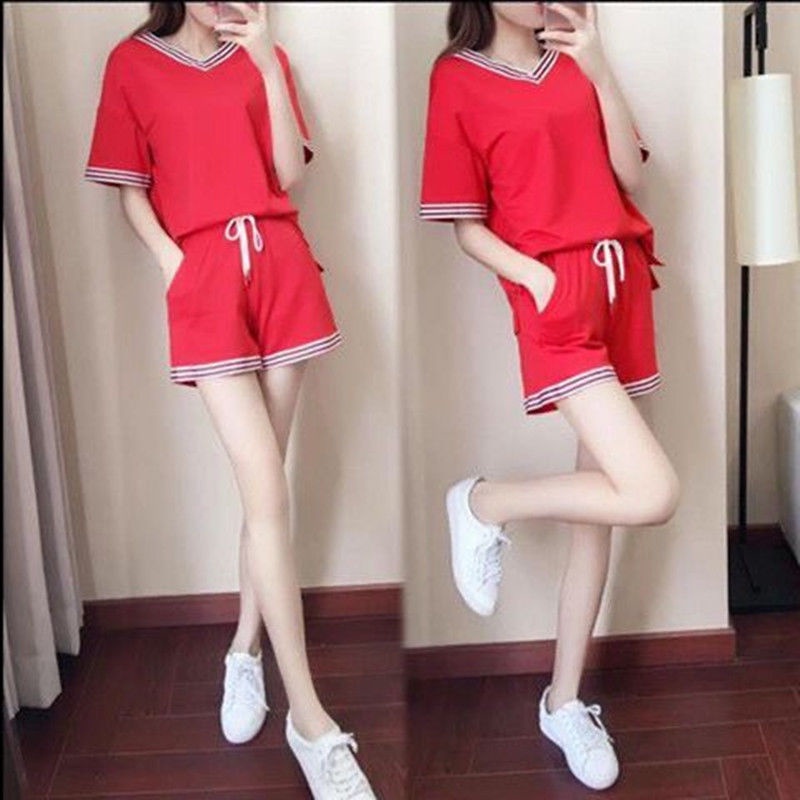 Bộ Đồ Thể Thao Ngắn Tay Cổ Chữ V Dáng Rộng Thời Trang Mùa Hè Hàn Quốc 2022 Dành Cho Nữ