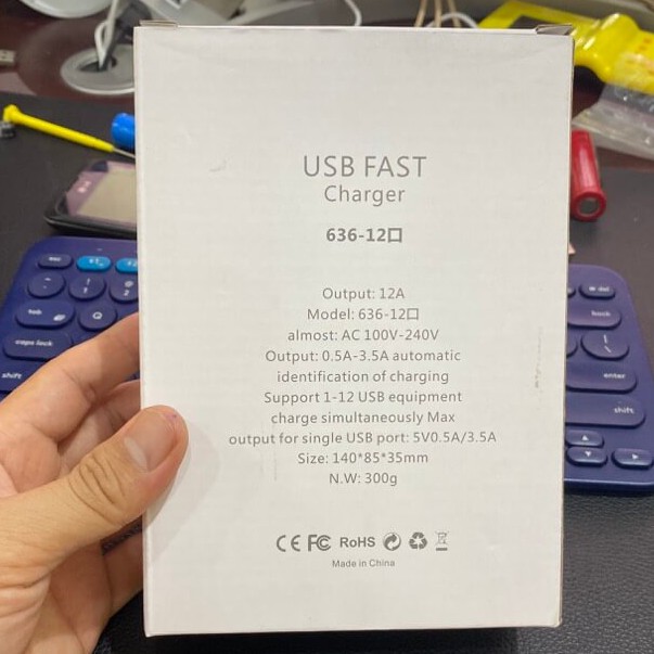 Sạc Điện Thoại 5V - 12 Cổng USB - Có Công Tắc SAC12P02