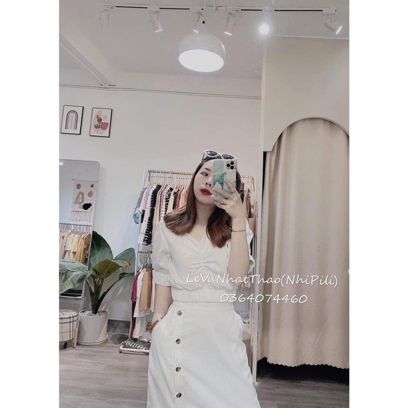 Sét áo croptop tay bồng+chân váy cúc TT12 | BigBuy360 - bigbuy360.vn