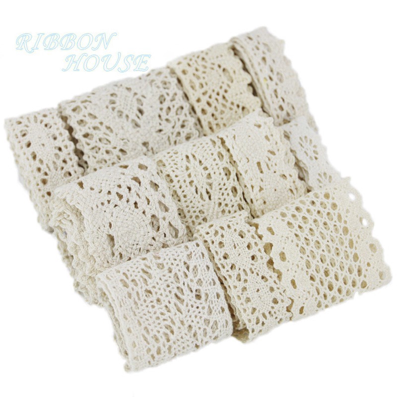 Set 10 Cuộn Dây Ren Cotton Nhiều Kiểu Dùng Làm Đồ Thủ Công / Trang Trí Tiệc Cưới