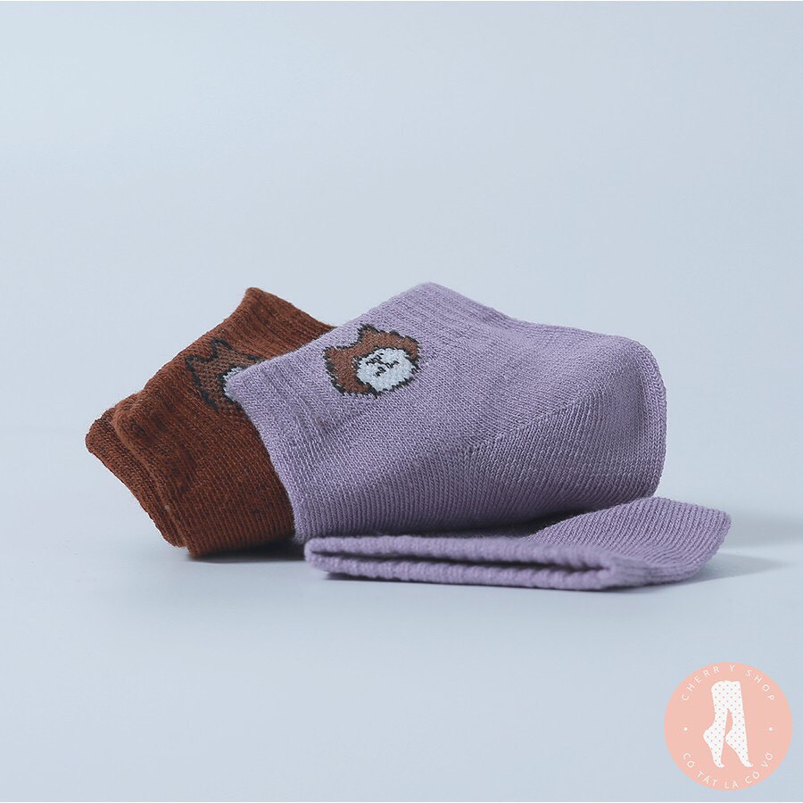 Sét 5 đôi Tất gấu cổ ngắn nữ phong cách Hàn Quốc, vớ nữ chất liệu cotton thoáng mát