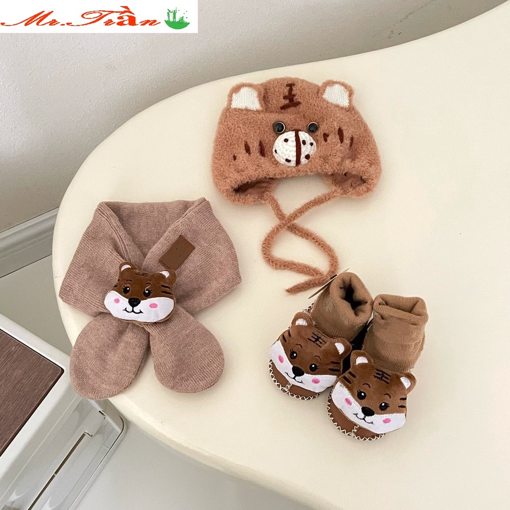 Mũ len cho bé trai nón len cho bé gái ấm áp đội mùa đông mã Xù Hổ cho con từ 3 tháng đến 2 tuổi