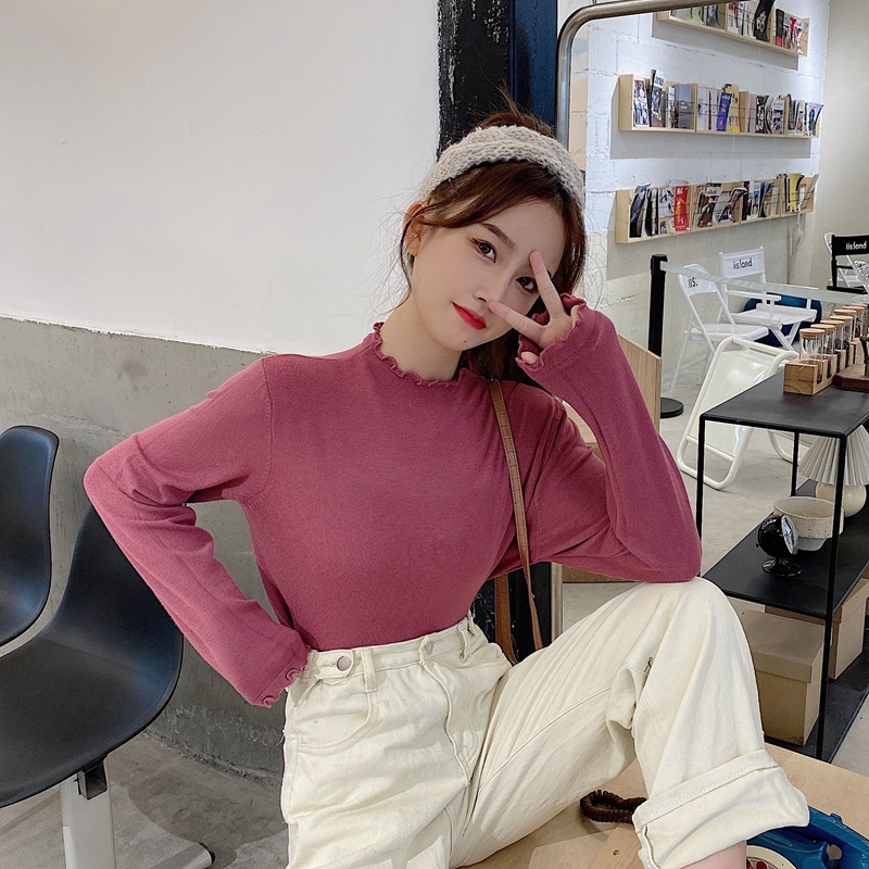 Áo dệt kim tay dài dáng rộng cổ cao phong cách mới thời trang thu đông cho nữ