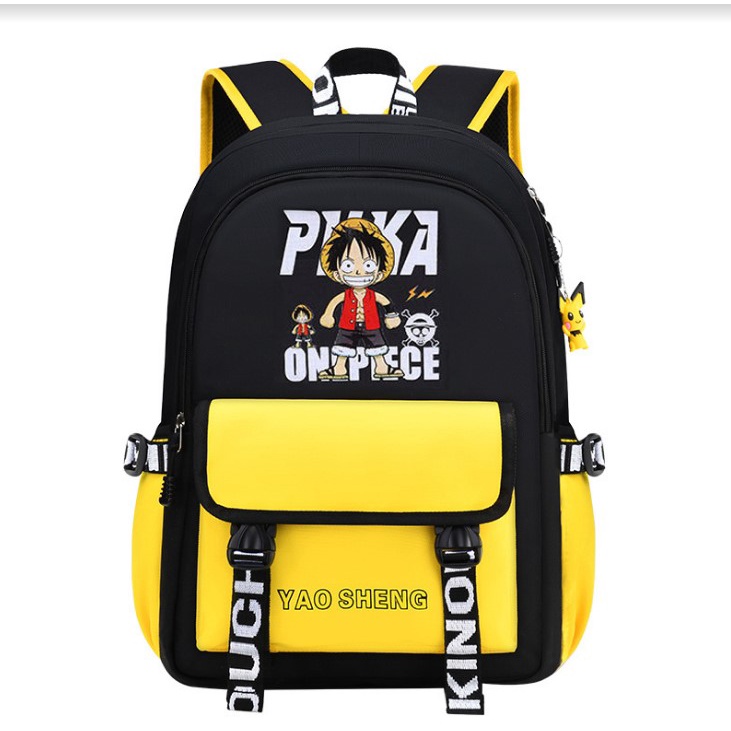 Balo đi học YADOU nhẹ in hình Pikachu Luffy One Piece dễ thương bảo vệ cột sống chống thấm nước cho học sinh