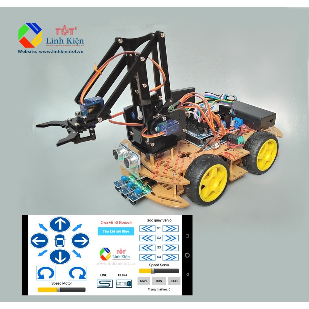 [Mã 99ELSALE hoàn 7% đơn 300K] [Đa năng] Arm Car Robot Bluetooth DIY- Bộ Xe Cánh Tay 4 Bậc Đa Năng Điều Khiển Bluetooth