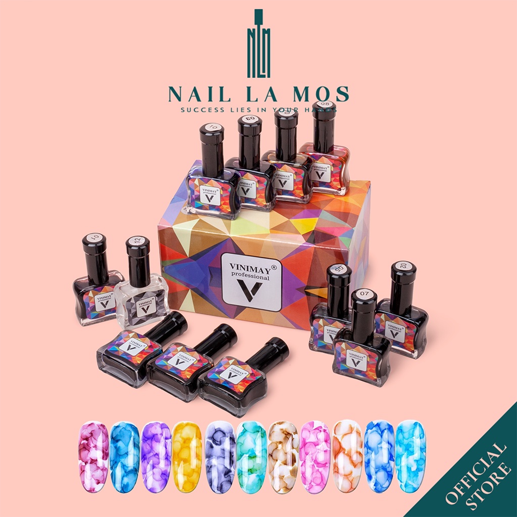 Set 12 lọ cồn loang Vinimay chính hãng - loang cồn trang trí móng tay nghệ thuật (15ml)