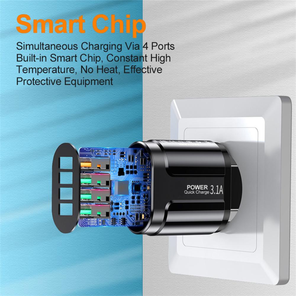 Cốc Sạc Nhanh 4 Cổng Usb 3.1A T2Y5 Cho Điện Thoại