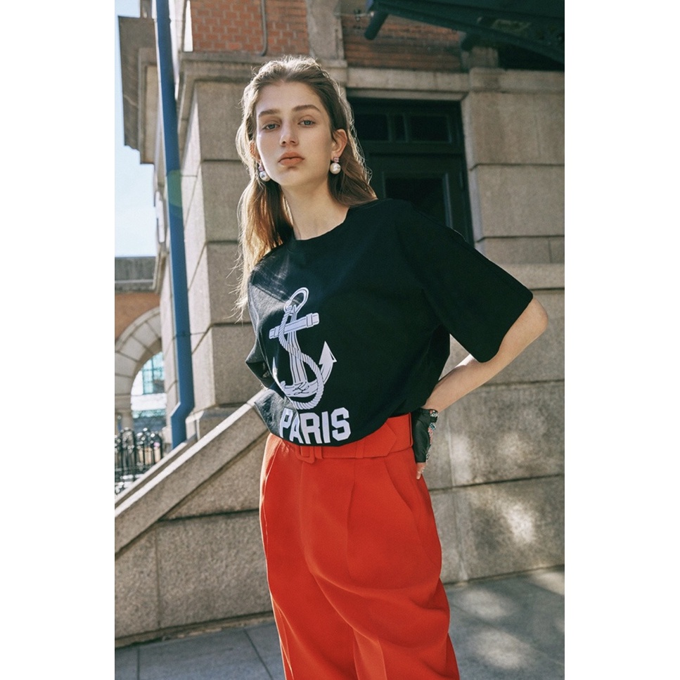 Áo thun/phông nữ cổ tròn tay ngắn form boxy Karl*Lagerfeld xuất Hàn - P:B