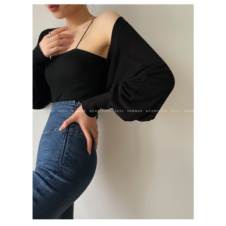 Áo Cardigan Dệt Kim Mỏng Tay Dài Thiết Kế Đơn Giản Dễ Phối Đồ Cho Nữ