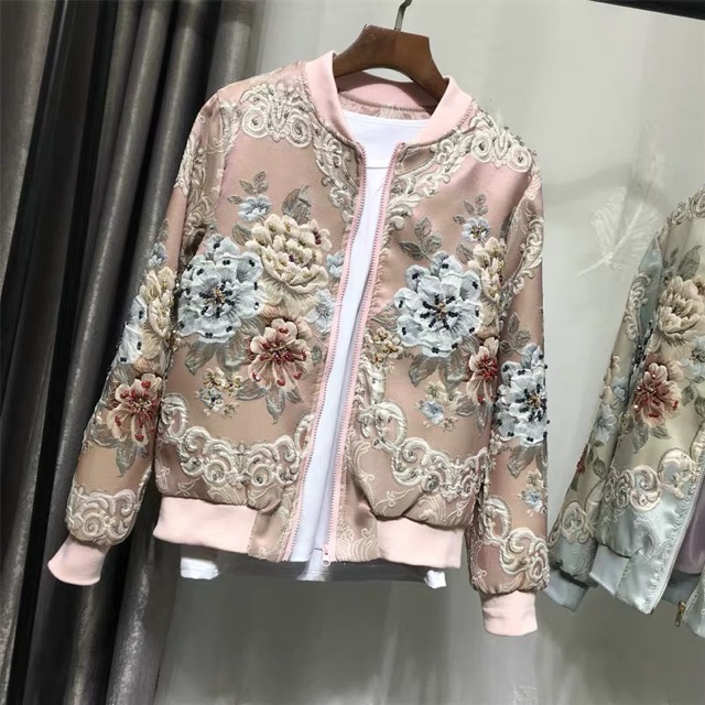 Áo khoác bomber jackets satin thêu hoa nổi | BigBuy360 - bigbuy360.vn