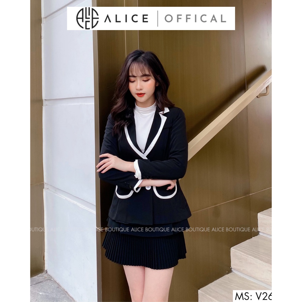 Áo Vest Nữ Thiết Kế Màu Đen ALICE Phối Viền Trắng Trẻ Trung Thanh Lịch  V260