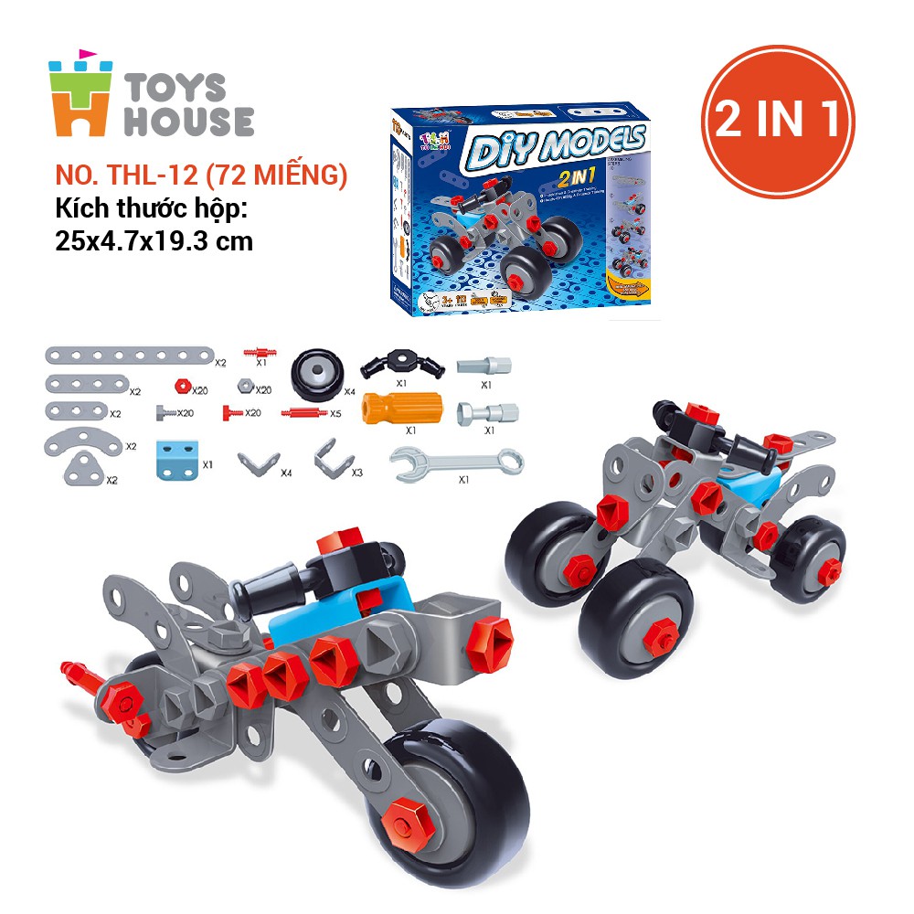 Đồ chơi phát triển kỹ năng cho bé - DIY MODELS lắp ghép mô hình 3D 2 trong 1 Toyhouse nhựa mềm