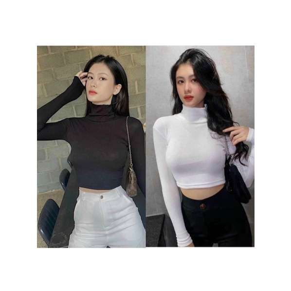 Áo len tăm cổ cao dáng croptop siêu hot