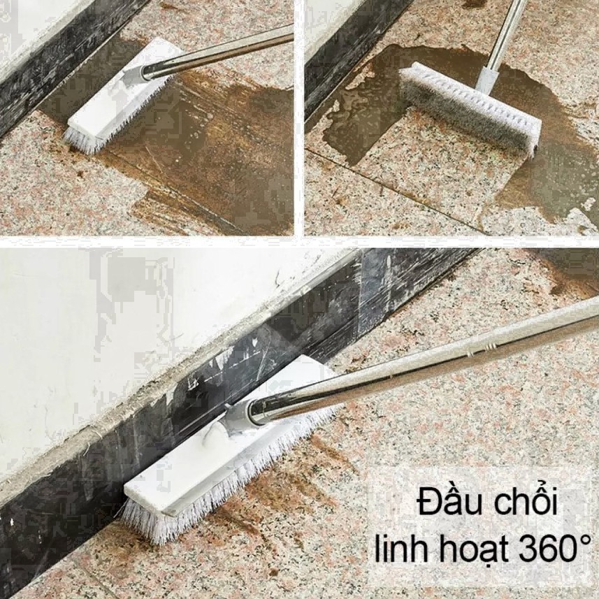 [Hàng Loại 1] Cây chổi lau quét chà gạt nước sàn nhà thông minh phòng tắm 2 đầu đa năng cán inox 3 mức chiều dài