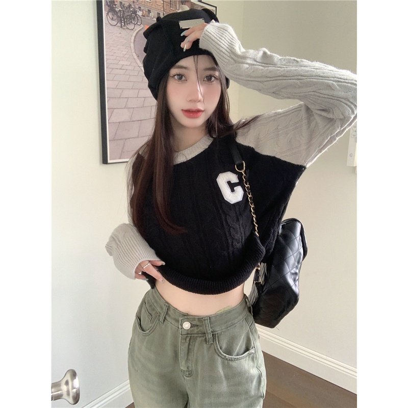 ZHELIHANGFEI Áo Len Tay Dài Lưng Cao Kiểu Dáng Sexy Dễ Phối Đồ