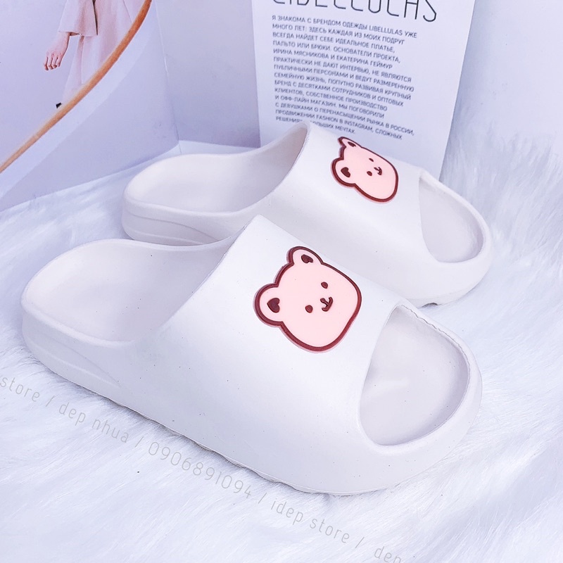 𝐢𝐃É𝐏 𝐃𝐋𝟏𝟓𝟓 Dép bánh mì nữ quai ngang mặt Gấu hoạt hình siêu nhẹ dễ thương đi trong nhà (FORM NHỎ)